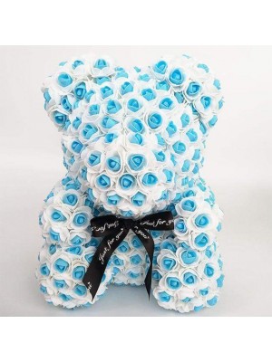 Nouveau style Bleu Ours en peluche rose Fleur Ours Meilleur cadeau pour la fête des mères, la Saint-Valentin, les anniversaires, les mariages et les anniversaires