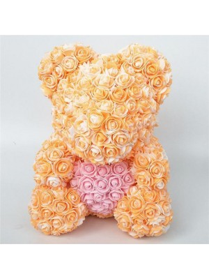 Nouveau style Orange Ours en peluche rose Fleur Ours avec Coeur rose Meilleur cadeau pour la fête des mères, la Saint-Valentin, les anniversaires, les mariages et les anniversaires