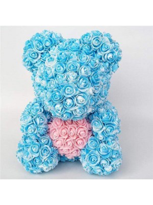 Nouveau style Bleu Ours en peluche rose Fleur Ours avec Coeur rose Meilleur cadeau pour la fête des mères, la Saint-Valentin, les anniversaires, les mariages et les anniversaires