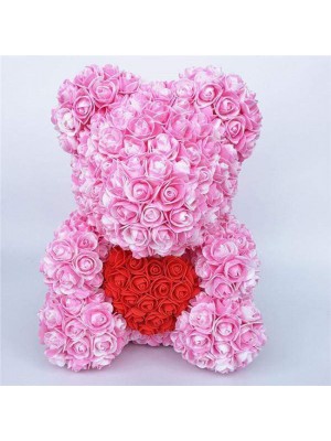 Nouveau style Rose Ours en peluche rose Fleur Ours avec Coeur rouge Meilleur cadeau pour la fête des mères, la Saint-Valentin, les anniversaires, les mariages et les anniversaires