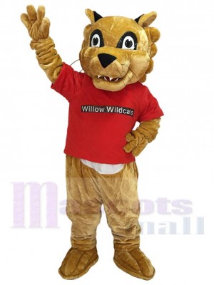 Pattes de cougar dans les costumes de mascotte de chemise rouge