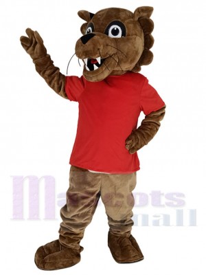 marron Puma dans rouge T-shirt Costume de mascotte Animal