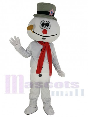 Glacial Bonhomme de neige Costume de mascotte Dessin animé avec foulard rouge