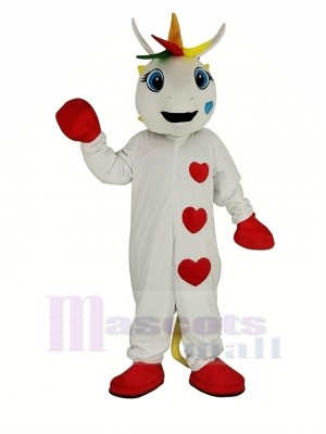 blanc Licorne avec Coloré klaxon Mascotte Costume Animal