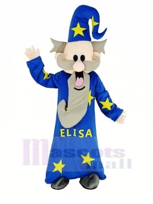 Sorcier Magicien avec Bleu Manteau Mascotte Costume Gens