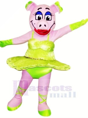 Dansant Porc avec vert Jupe Mascotte Les costumes Animal