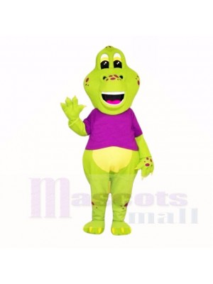 vert Dinosaure avec Violet Chemise Costumes De Mascotte Dessin animé