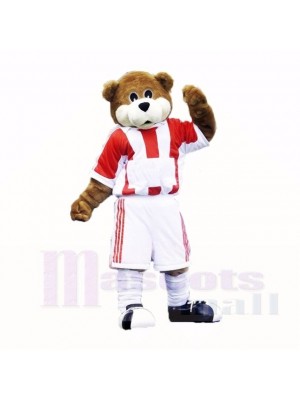 Football Ours avec rouge et blanc T-shirt Costumes De Mascotte École