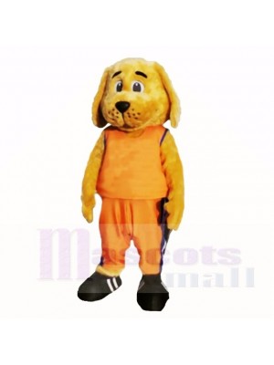 Sportif Chien avec Orange Chemise Costumes De Mascotte Dessin animé