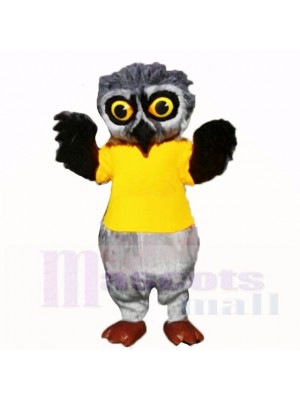 Gris Velu Hibou avec Jaune Chemise Costumes De Mascotte École