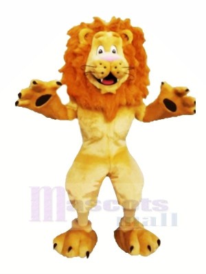 Heureux Velu Lion Mascotte Les costumes Dessin animé