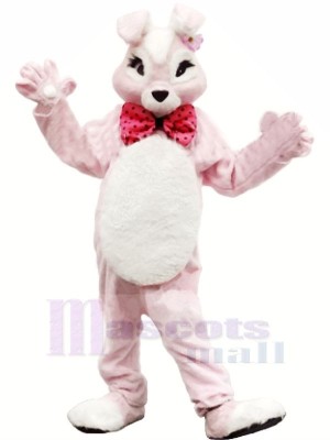 Rose lapin avec Bowknot Mascotte Les costumes Animal