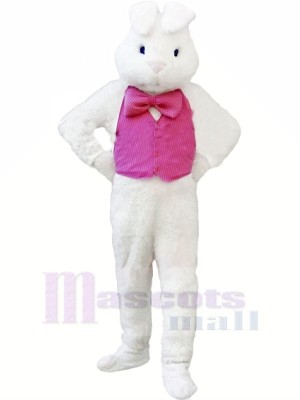 Blanc lapin lapin avec Rose Gilet Mascotte Les costumes Animal