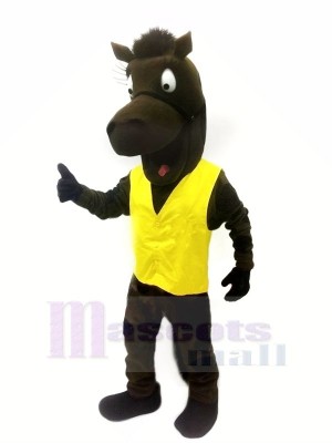 Noir Cheval avec Jaune Gilet Mascotte Les costumes