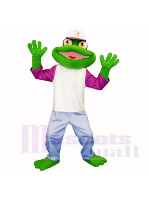 sport Grenouille avec Chapeau Costumes De Mascotte Dessin animé