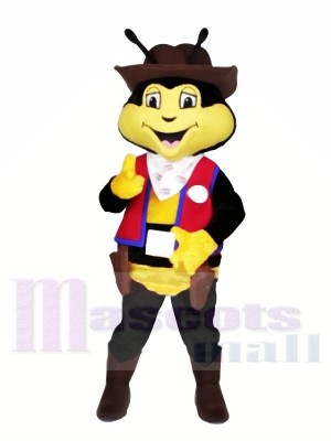 Cow-boy abeille avec rouge Gilet Mascotte Les costumes Animal