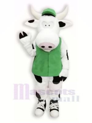 Mignonne Vache avec vert Gilet Mascotte Les costumes Dessin animé