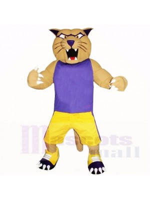 Cougar de sport avec une chemise violette Costumes de mascotte Cartoon