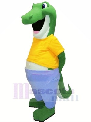 Heureux Alligator avec Jaune T-shirt Mascotte Les costumes Adulte