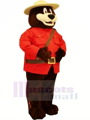 sécurité Ours avec rouge Manteau Mascotte Les costumes Dessin animé