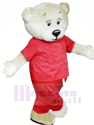 blanc Ours avec rouge Costume Mascotte Les costume