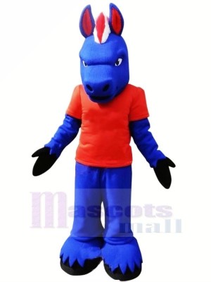 Bleu Cheval avec rouge T-shirt Mascotte Les costumes