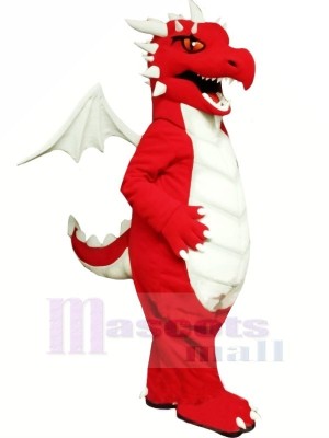 Rouge Dragon avec blanc Ailes Mascotte Les costumes Dessin animé
