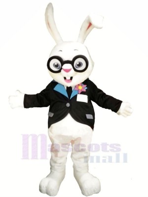 blanc lapin avec Des lunettes Mascotte Les costumes Animal