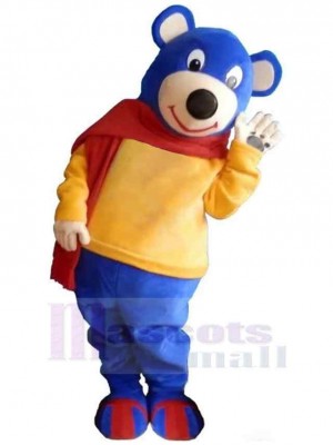 Manteau Jaune Ours Bleu Mascotte Costume Pour adultes Têtes de mascotte