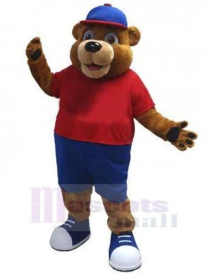 T-shirt ours en rouge Mascotte Costume Pour adultes Têtes de mascotte