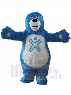Ours bleu à longue fourrure Mascotte Costume Pour adultes Têtes de mascotte