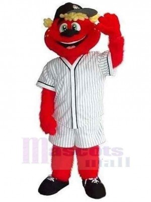 Ours rouge avec Jersey Mascotte Costume Pour adultes Têtes de mascotte
