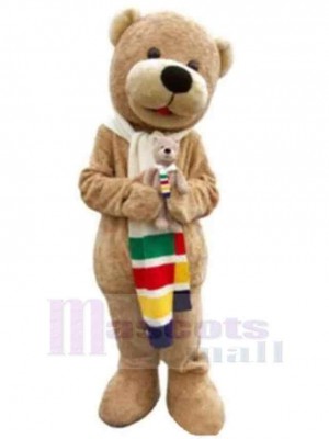Ours brun avec écharpe Mascotte Costume Pour adultes Têtes de mascotte