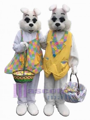Lapin de Pâques blanc Couple Mascotte Costume Animal