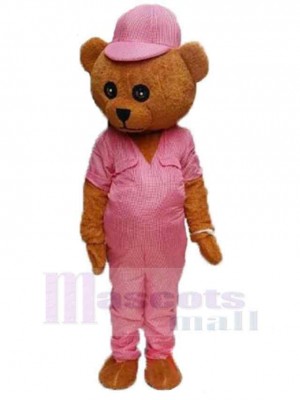 Ours en peluche avec chapeau rose Mascotte Costume Animal