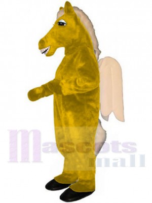 Cheval Pégase jaune Mascotte Costume Pour les têtes de mascotte adultes