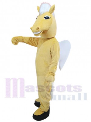 Cheval Pégase Ailes Blanches Mascotte Costume Pour les têtes de mascotte adultes