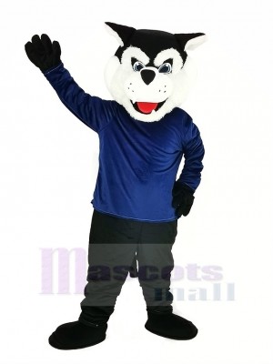 Noir Bearcat Binturong avec Bleu Manteau Mascotte Costume Animal
