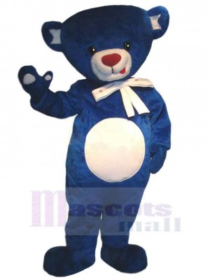 Ours bleu avec noeud papillon blanc Mascotte Costume Animal