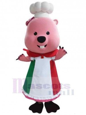 Ours Chef Rose Mascotte Costume Animal