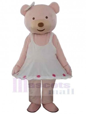 Ours rose avec robe blanche Mascotte Costume Animal