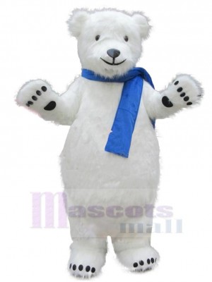 Ours polaire docile avec écharpe bleue Mascotte Costume Animal
