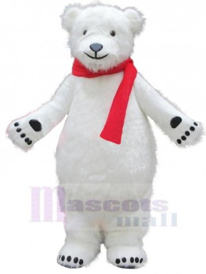Ours polaire docile avec écharpe rouge Mascotte Costume Animal