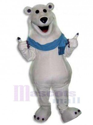 Ours polaire avec écharpe bleue Mascotte Costume Animal