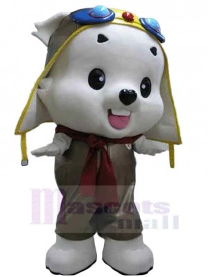 Aviateur Ours Blanc Mascotte Costume Animal