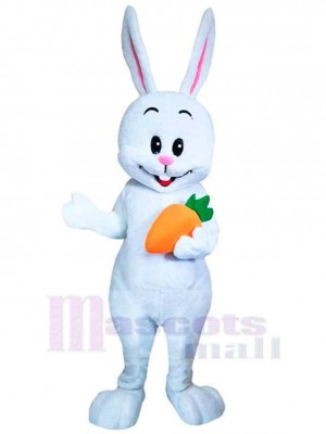 Heureux lapin blanc Mascotte Costume Animal