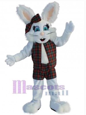 Heureux blanc Lapin Mascotte Costume Animal