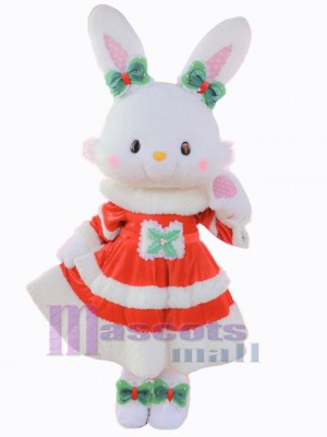 Lapin avec robe rouge Mascotte Costume Animal