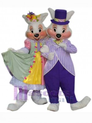 Lapin de Pâques de fête Couple Mascotte Costume Animal