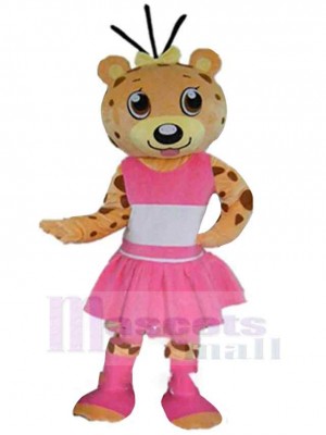 Robe Rose Léopard Mascotte Costume Pour adultes Têtes de mascotte